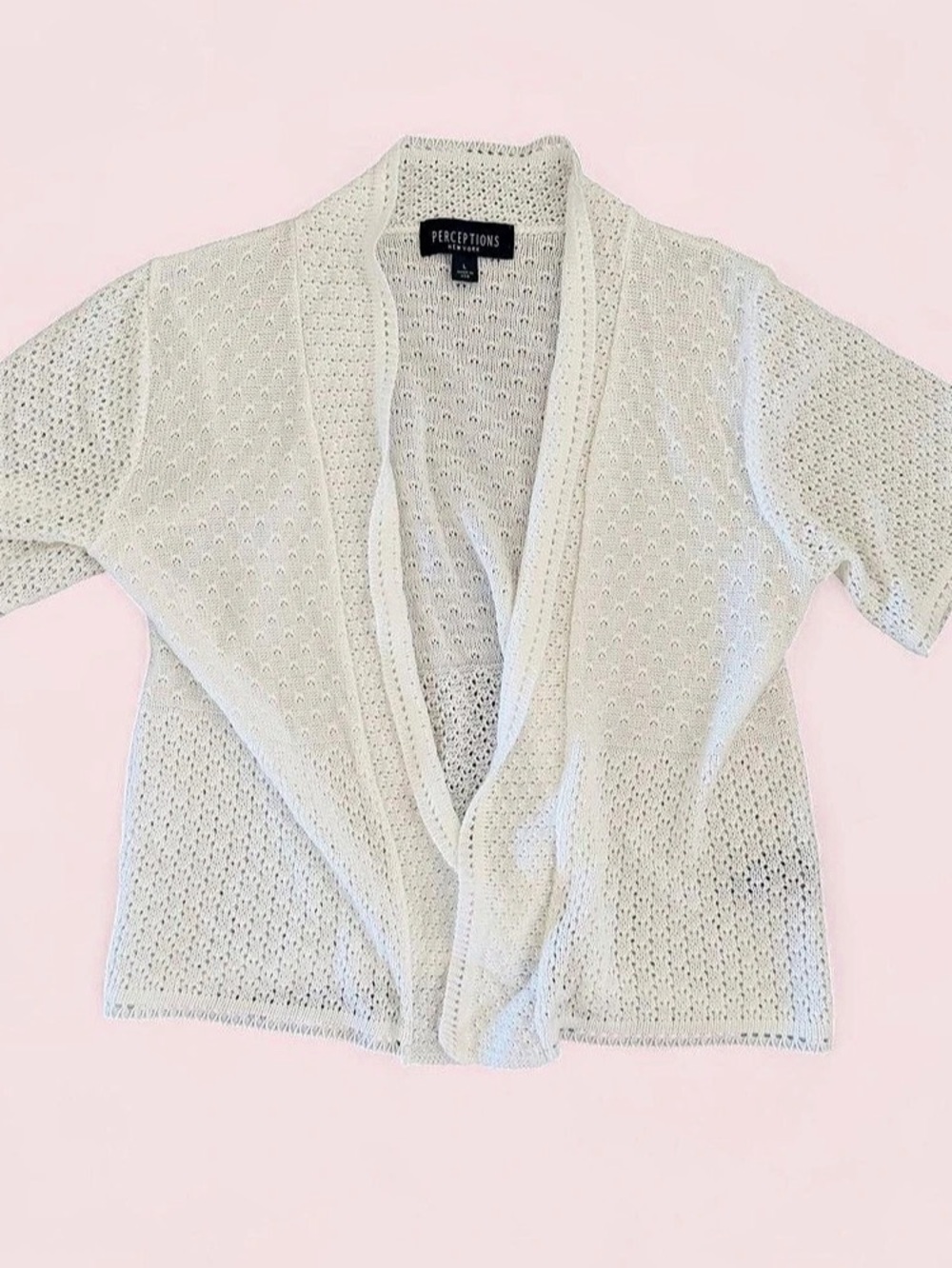 Perceptions Open Front Knit Cardigan in White Large Like New